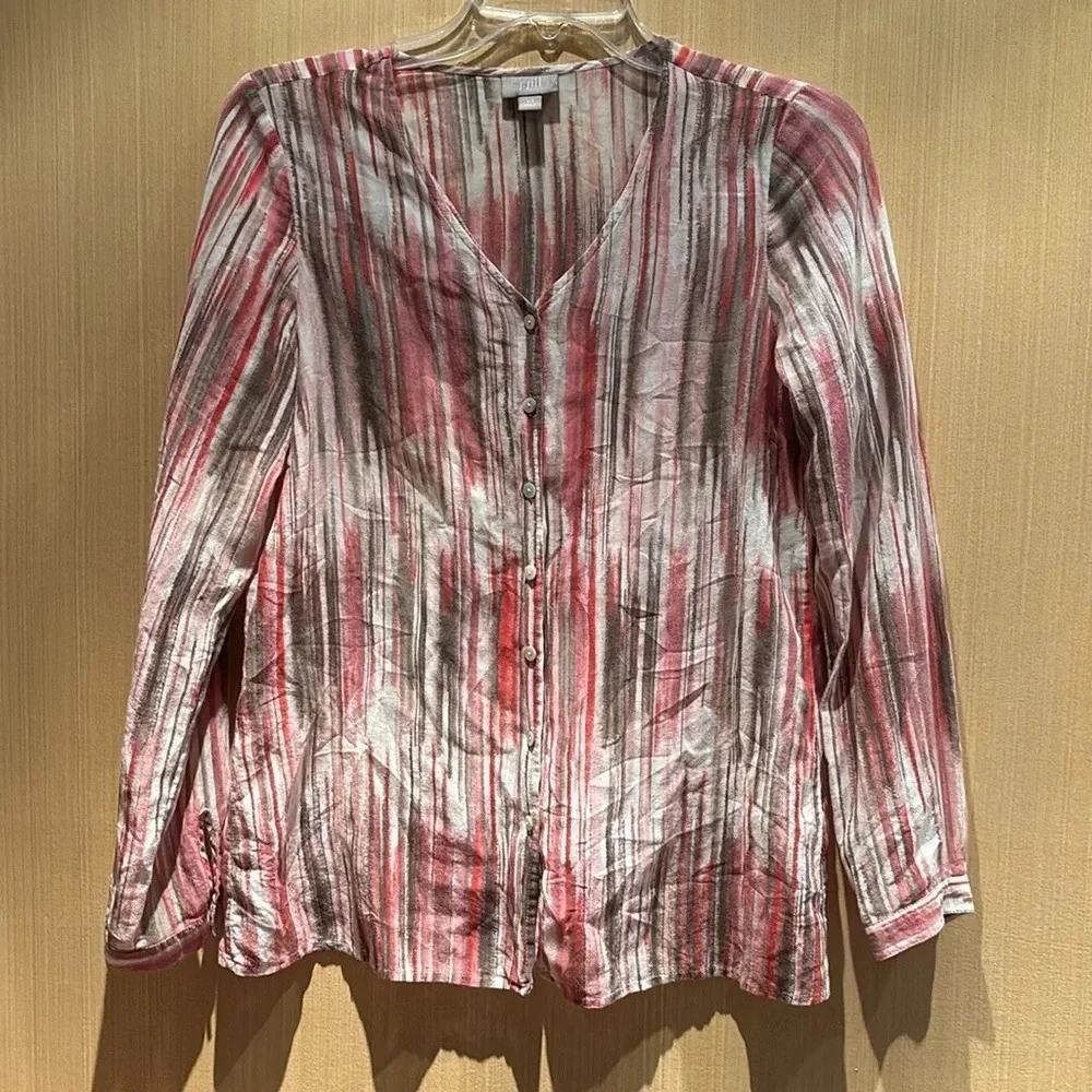 J. Jill Women's Pink Long Sleeve Button Up Silk Blend Blouse Shirt Size XS